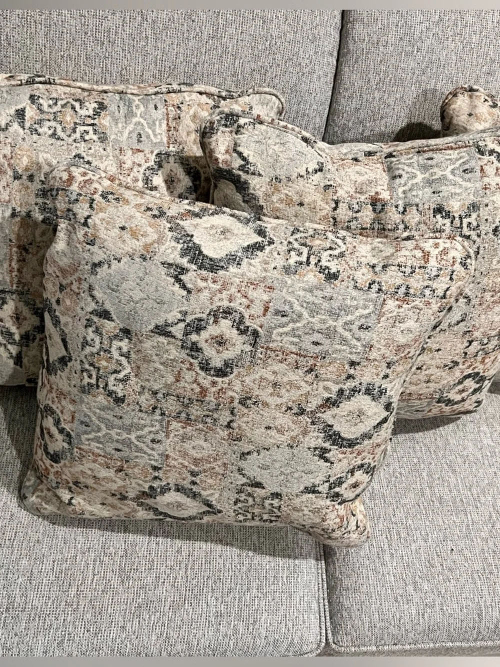 Decorative Patchwork Throw Pillow in Cream, Gray & Tan - Unbranded. Brand new